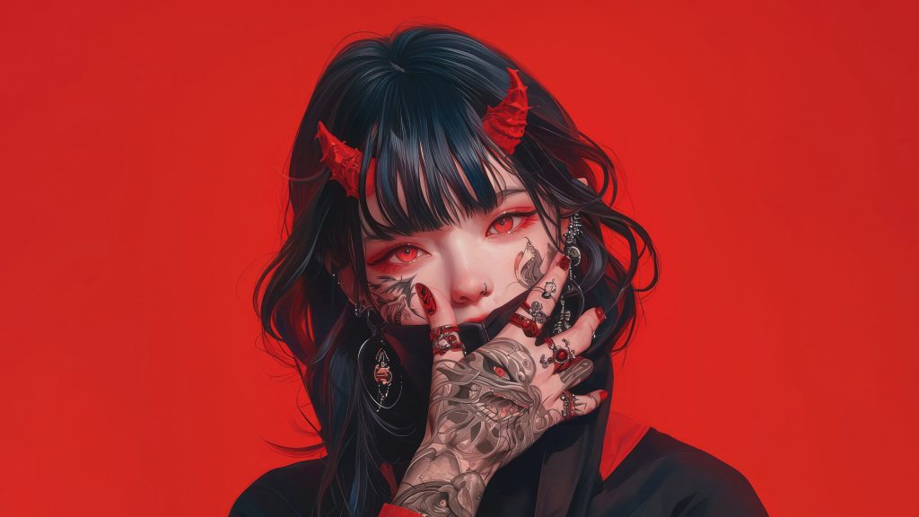 anime-girl-tattoo-red-eyes-demon-horn-hd-wallpaper-1440